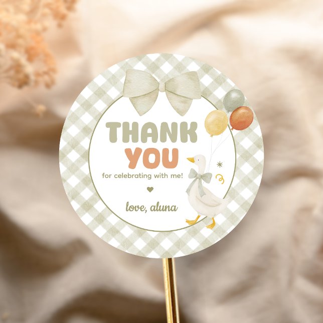 One Silly Goose Spring Birthday Classic Round Sticker (One Silly Goose Birthday Party Sticker)