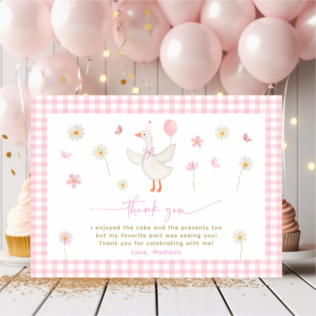 One Silly Goose Spring Pink Daisy Birthday Thank You Card (Creator Uploaded)