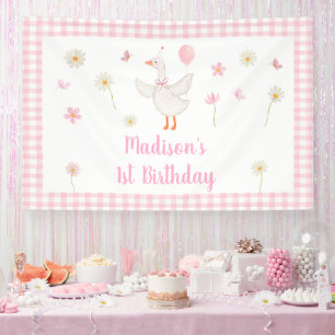 One Silly Goose Spring Pink Daisy First Birthday Banner