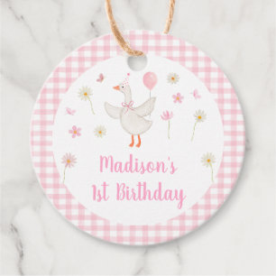 One Silly Goose Spring Pink Daisy First Birthday Favour Tags