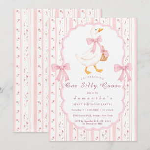 One Silly Goose Storybook 1st Birthday Pink Invitation