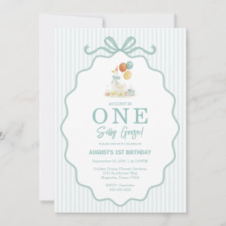 One Silly Goose Teal Boys 1st Birthday Invitation