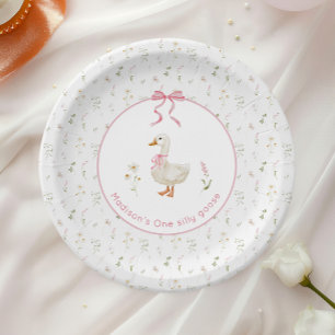 One Silly Goose Vintage Floral 1st Birthday  Paper Plate