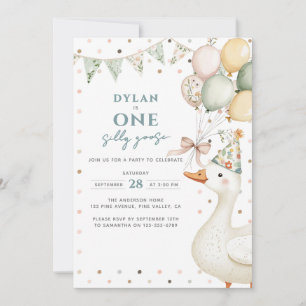 One Silly Goose Watercolor First Birthday Invitation