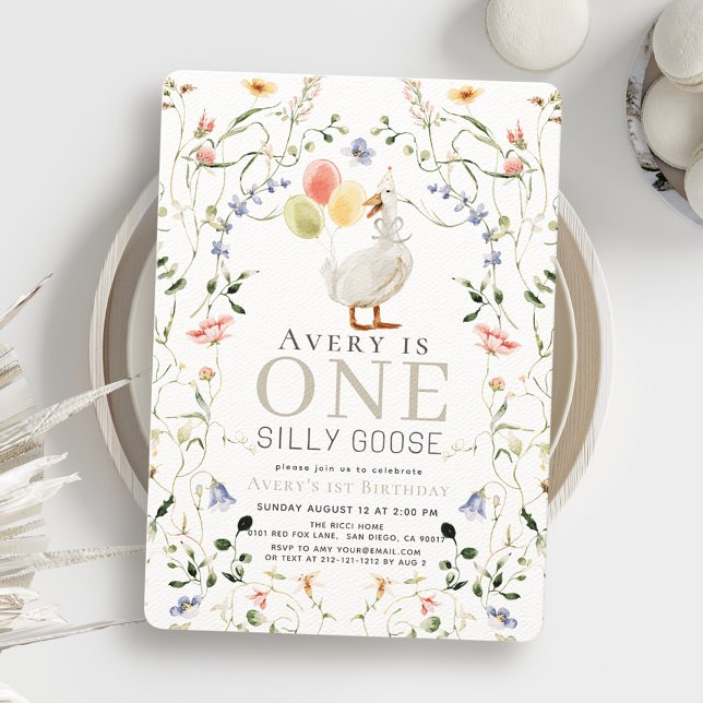 One Silly Goose Wildflower Floral 1st Birthday Invitation (Creator Uploaded)