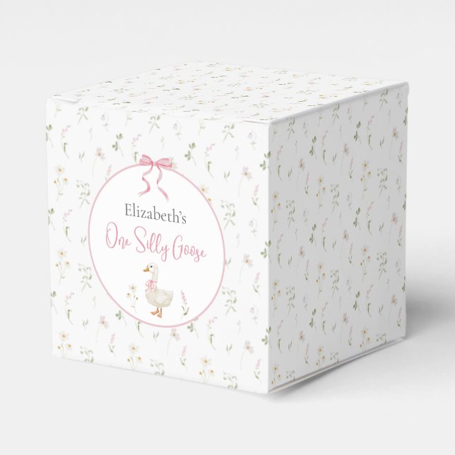 One Silly Goose Wildflower Pink Bow 1st Birthday Favour Box (Front Side)