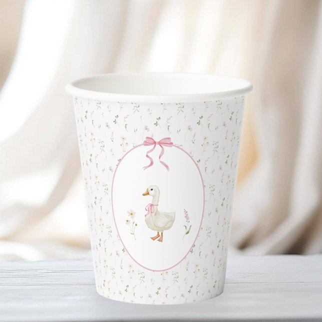 One Silly Goose Wildflower Pink Bow Girl Birthday Paper Cups (Creator Uploaded)