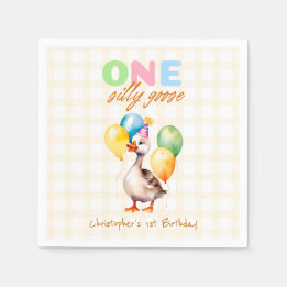 One Silly Goose Yellow Gender Neutral Gingham  Napkin