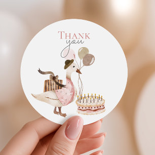 One Silly Vintage Birthday Goose Thank You Classic Round Sticker