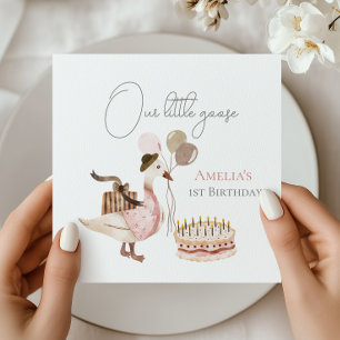 One Silly Vintage Birthday Goose Watercolor Napkin
