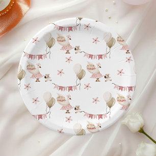 One Silly Vintage Birthday Goose Watercolor Paper Plate