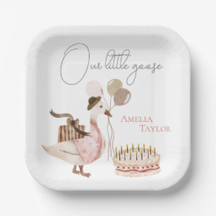 One Silly Vintage Birthday Goose Watercolor Paper Plate