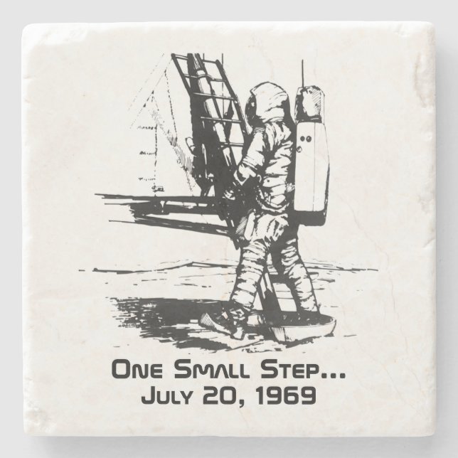 One Small Step Apollo 11 Moon Landing Stone Coaster (Front)