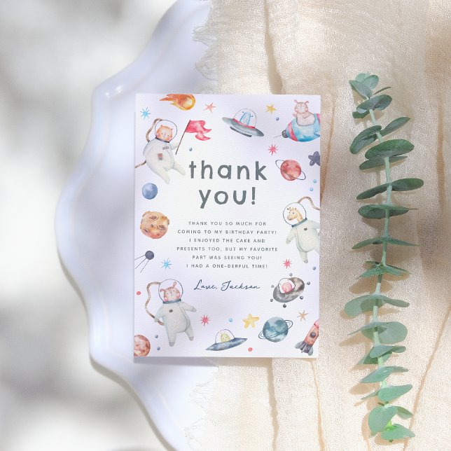 One Small Step | Space Animals 1st Birthday Party Thank You Card (Creator Uploaded)