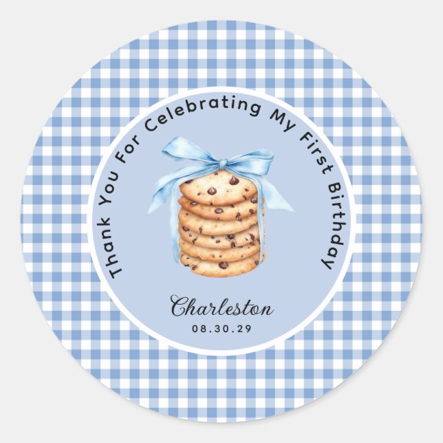 One Smart Cookie Boys  First Birthday Thank You  Classic Round Sticker (Front)