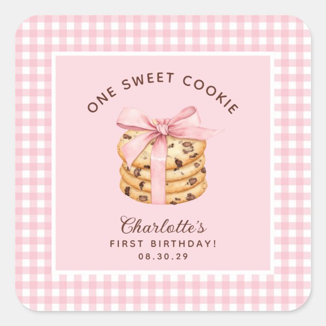 One Smart Cookie Girls First Birthday  Square Sticker (Front)