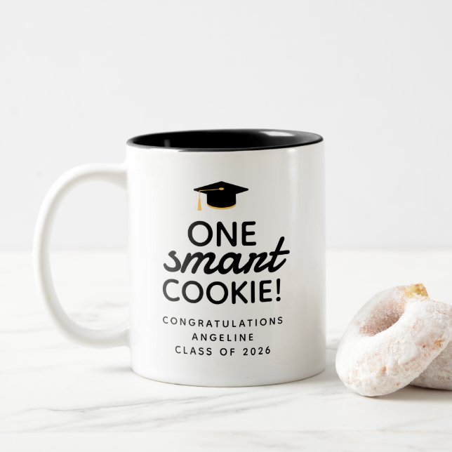 One Smart Cookie Graduation Party Celebration Two-Tone Coffee Mug (With Donut)