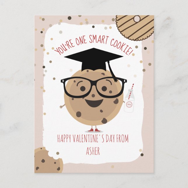 One Smart Cookie & Milk Kids Classroom Valentine   Postcard (Front)