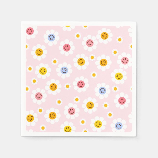 One Smile First Birthday Daisy Pastel Girls Napkin (Front)