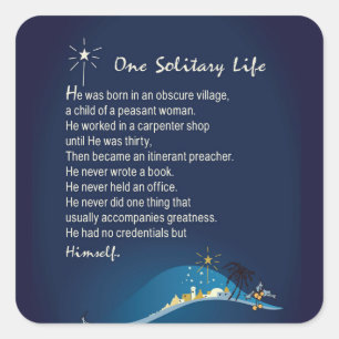 One Solitary Life Religious Christmas Navy Square Sticker