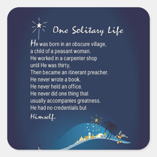 One Solitary Life Religious Christmas Navy Square Sticker (Front)