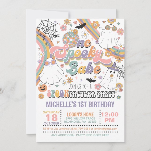 One Spooky Babe Birthday Invitation - Girl (White) (Front)