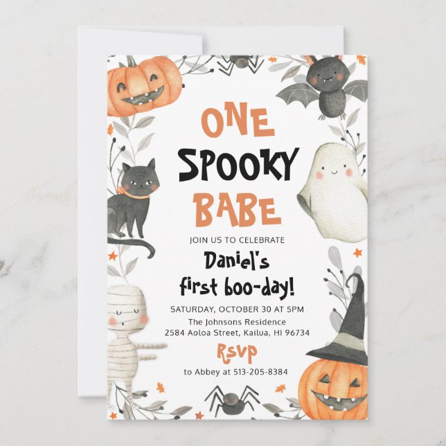 One Spooky Babe Cute Halloween Ghost 1st Birthday  Invitation (Front)