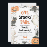 One Spooky Babe Cute Halloween Ghost 1st Birthday  Invitation<br><div class="desc">One Spooky Babe Cute Halloween Ghost 1st Birthday Invitation Fall Pumpkin Ghost Spooky Cute Halloween Birthday Invite</div>