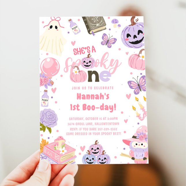 One Spooky Babe Cute Halloween Ghost 1st Birthday Invitation (Creator Uploaded)