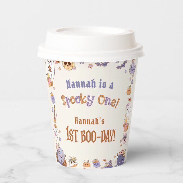 One Spooky Babe Cute Halloween Ghost 1st Birthday Paper Cups (Front)