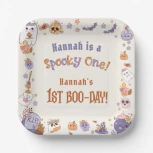 One Spooky Babe Cute Halloween Ghost 1st Birthday Paper Plate