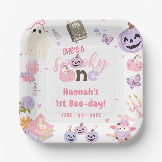 One Spooky Babe Cute Halloween Ghost 1st Birthday Paper Plate (Front)