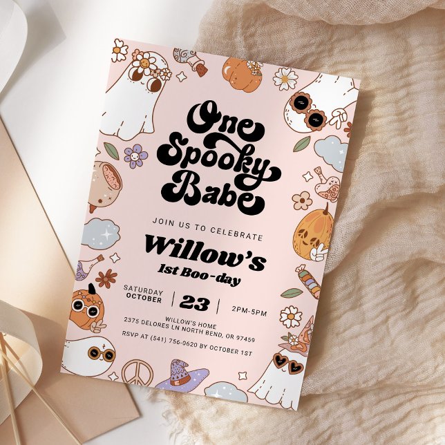One Spooky Babe Groovy Halloween 1st Birthday Invitation (Creator Uploaded)