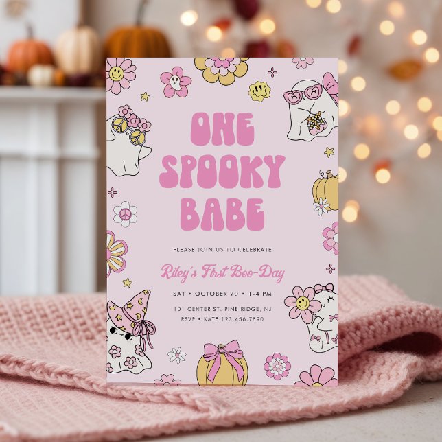 One Spooky Babe Groovy Halloween 1st Birthday Invitation (Creator Uploaded)