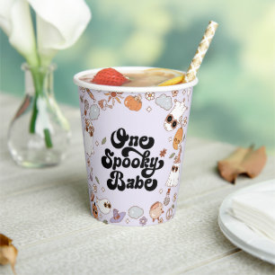 One Spooky Babe Groovy Halloween 1st Birthday Paper Cups