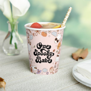 One Spooky Babe Groovy Halloween 1st Birthday Paper Cups
