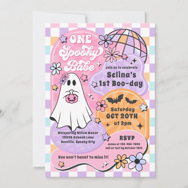 One Spooky Babe Halloween Ghost 1st Birthday Invitation (Front)