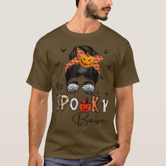 One Spooky Babe Messy Bun Grandma Pumpkin Hallowee T-Shirt