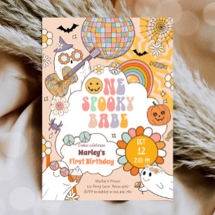 One Spooky Babe Retro Halloween First Birthday Invitation