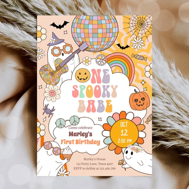 One Spooky Babe Retro Halloween First Birthday Invitation (Creator Uploaded)