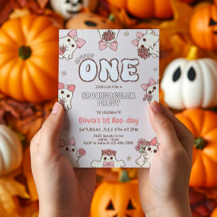 One Spooky Babe Retro Halloween First Birthday Invitation