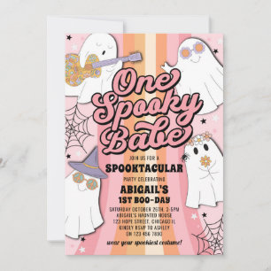 One Spooky Babe Retro Pink Halloween 1st Birthday Invitation