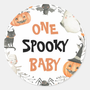 One Spooky Baby Cute Halloween Ghost Birthday Classic Round Sticker