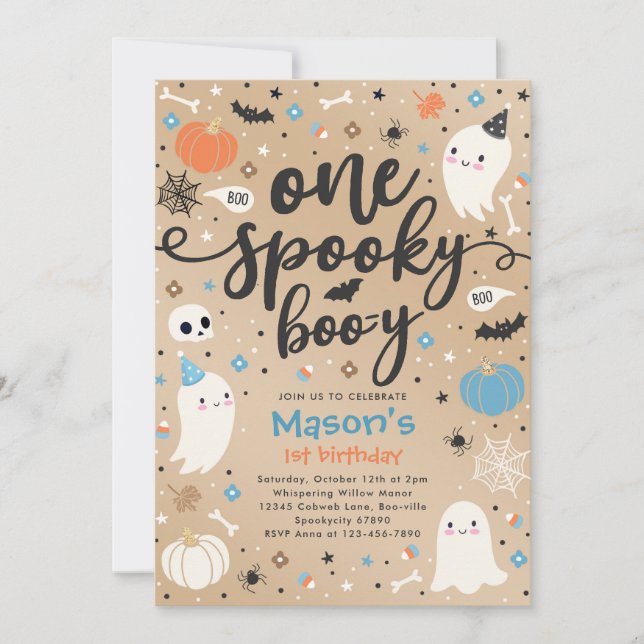 One Spooky Boo-y Cute Halloween Ghost 1st Birthday Invitation (Front)