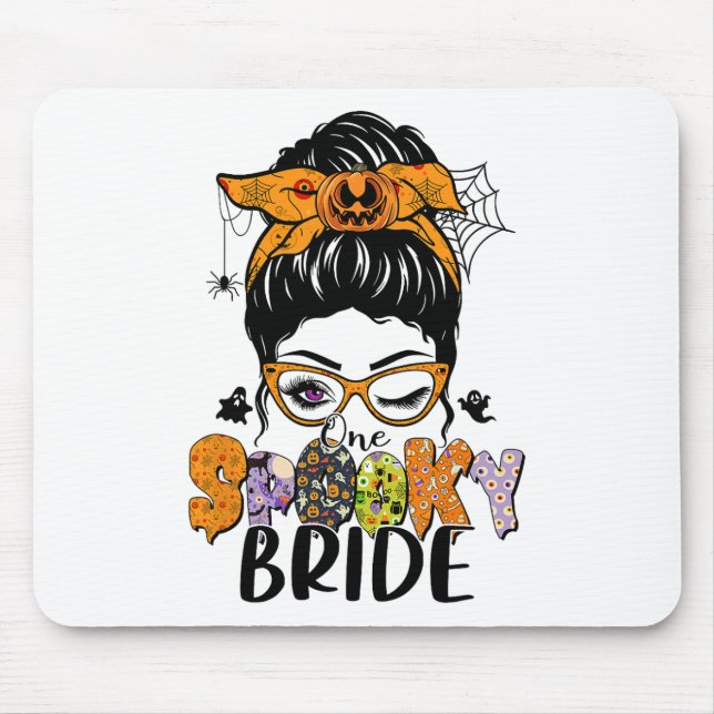 One Spooky Bride Halloween Messy Bun Witchy Monste Mouse Mat (Front)