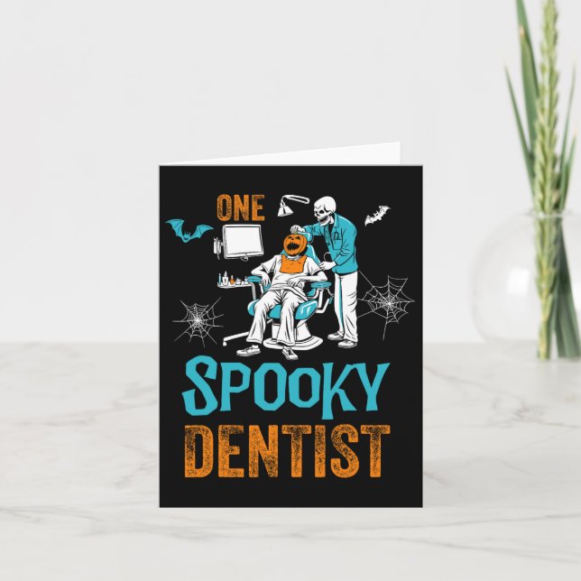One Spooky Dentist Scary Dental Halloween Skeleton Card (Front)
