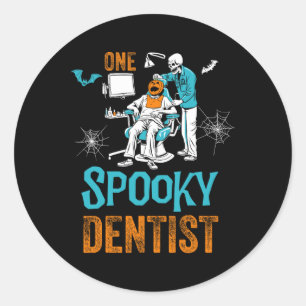 One Spooky Dentist Scary Dental Halloween Skeleton Classic Round Sticker
