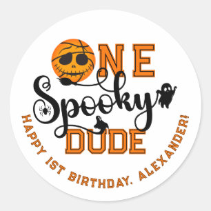 One Spooky Dude Basketball Boys Rad Kids Birthday Classic Round Sticker