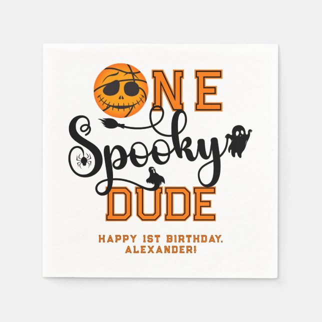 One Spooky Dude Basketball Boys Rad Kids Birthday Napkin (Front)