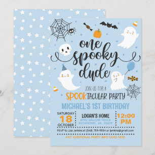 One Spooky Dude Birthday Invitation - Boy (Blue)
